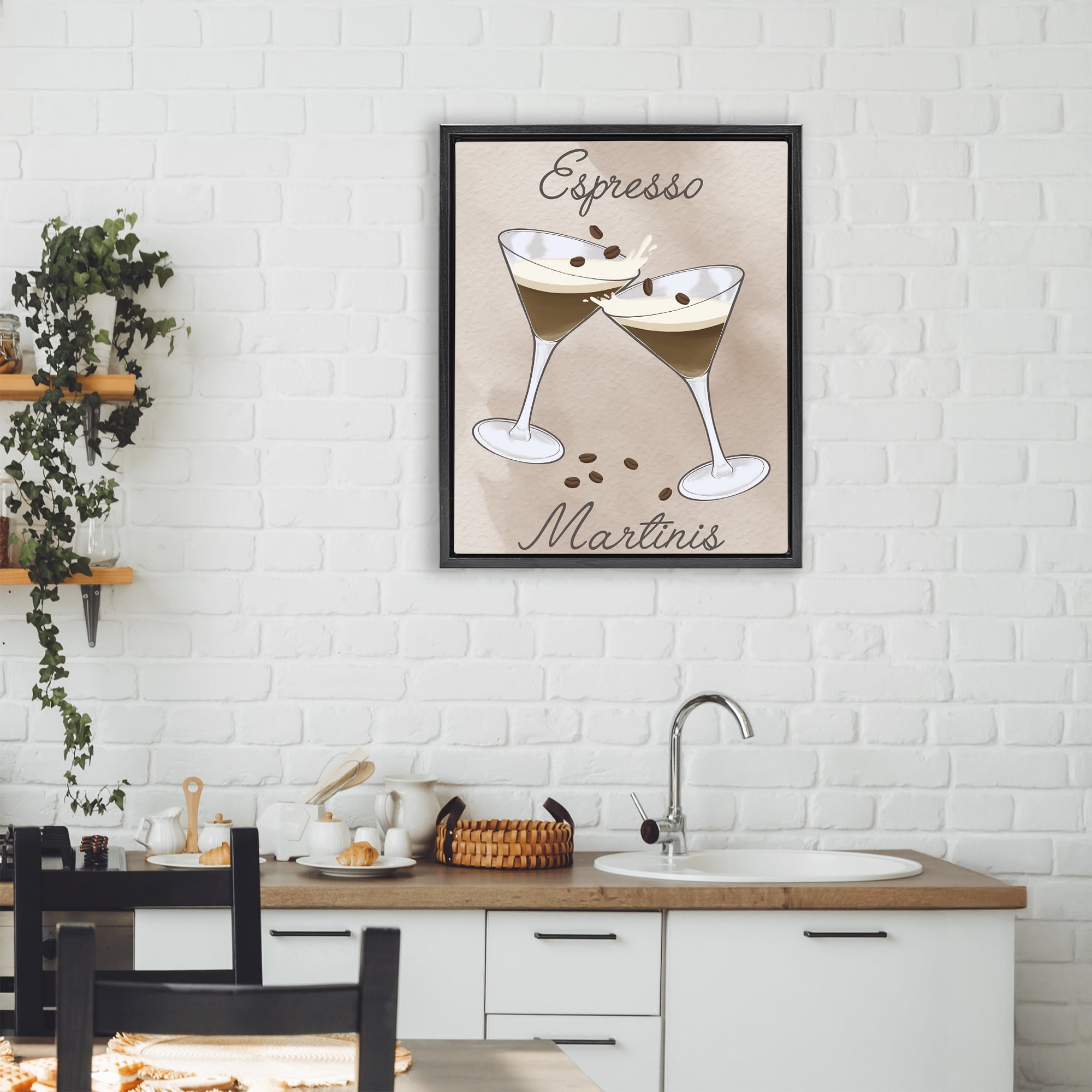 Stupell Industries Cheers Espresso Martinis Black Framed Floater Canvas Wall Art, design by Marcus Prime