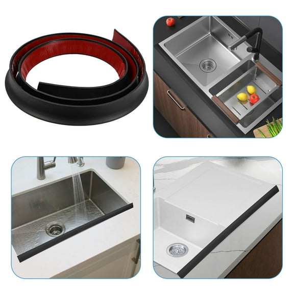 Hemoton Flexible Kitchen Sink Water Dam 1 Set Countertop Splash Guard for Dishwashing Bath Shower Self Adhesive Threshold Seal