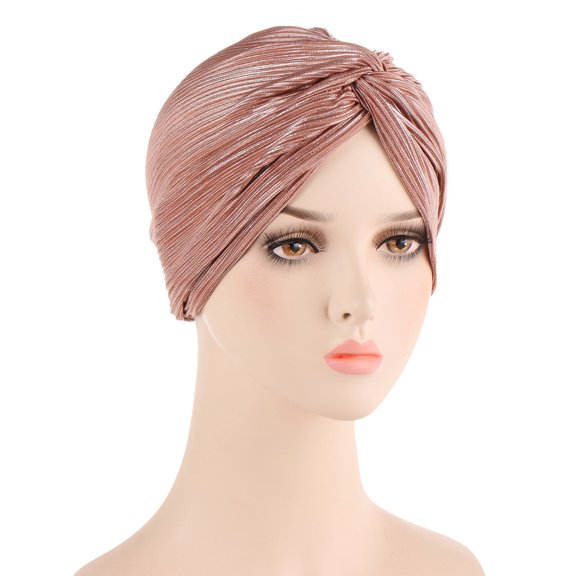 Bohemian Braid Ethnic Silver Turban Cap Cover Headwear Hair Hat Wrap Headdress Bandana Headband, Rose Gold