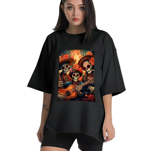 Plus Size Shirt for Women Black Tops for Women Short Sleeves Shirt for Women Skull (30) T Shirt Crewneck Shirt for Women XS