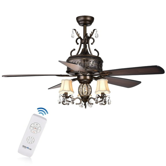 Firtha 52-Inch 5-Blade Antique Lighted Ceiling Fans with Branched French Chandelier with Remote