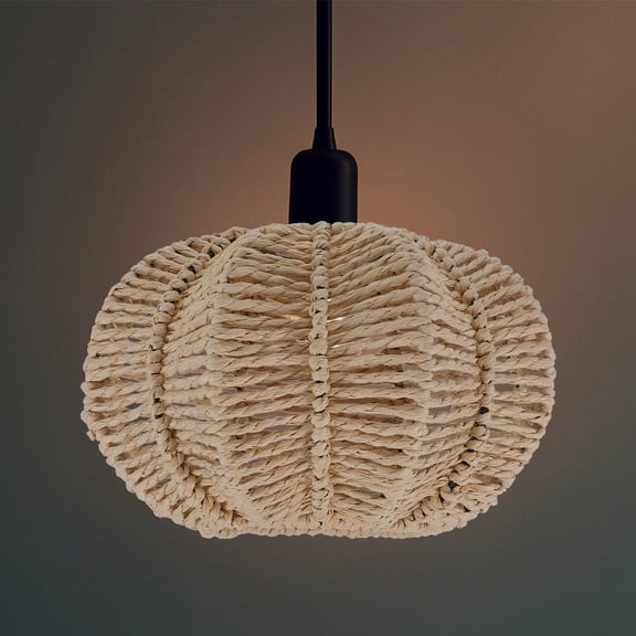 HOOWIFFY Chandeliers Light Fixture Woven Paper Rope Khaki Rustic Decoration 1Set