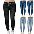 thumbnail image 5 of NEW Women‘s Casual Denim Jogger Pants Ladies Drawstring Elastic Waist Jeans, 5 of 5