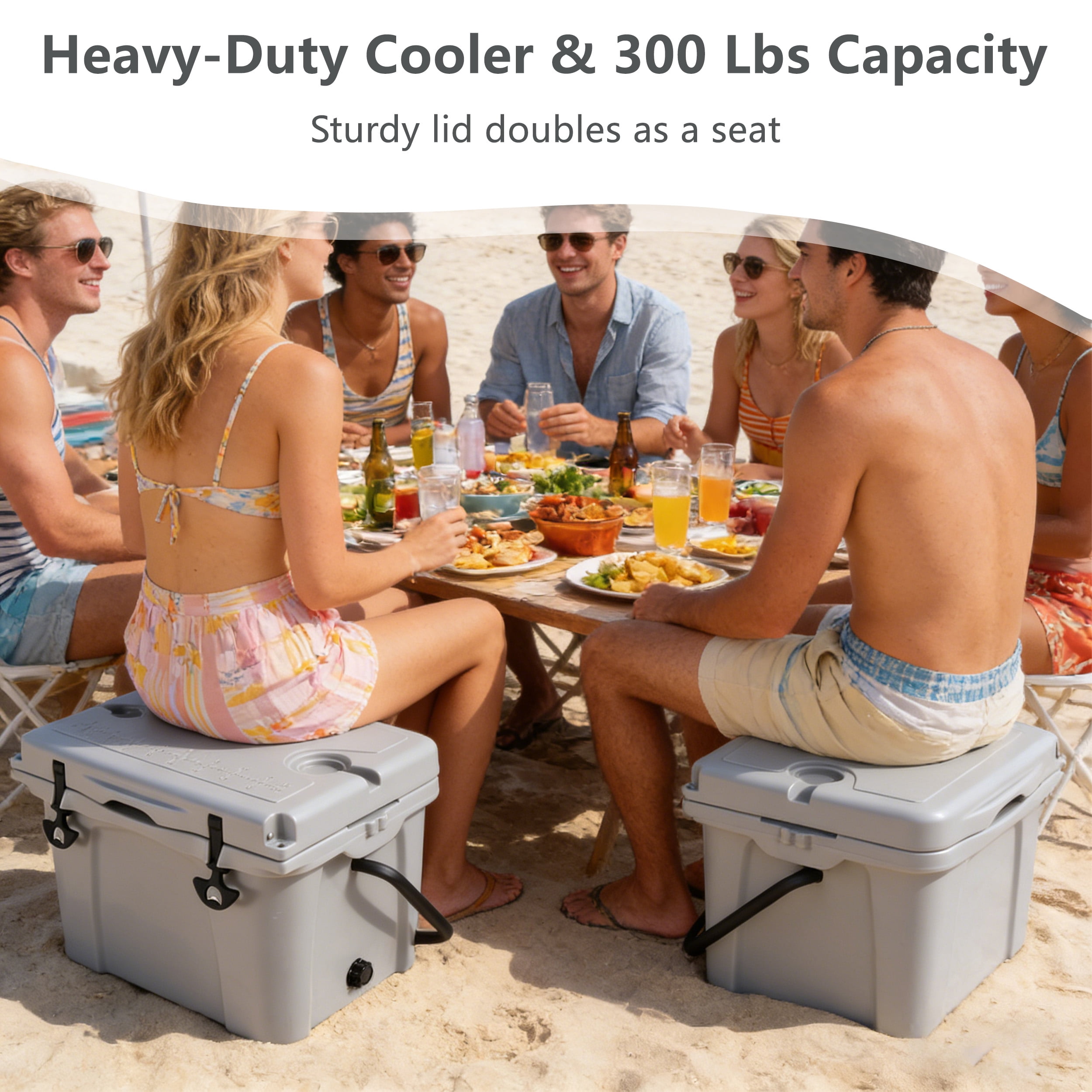 25QT Portable Cooler, Insulated Hard Ice Chest, 5-7 Day Ice Retention, Bottle Opener & Cup Holder for Beach Camping Fishing – Gray