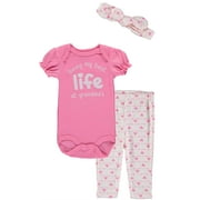 Bon Bebe Girls 0-9 Months Bodysuit Pant Set with Matching Headband (Pink 0-3 Months)