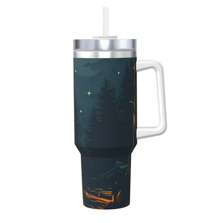 

Goofa Moonlit Skeleton Campfire Print 40oz Ice Bully With Handle And Straw Stainless Steel Vacuum Insulated Cup And 2 In 1 Straw Lid
