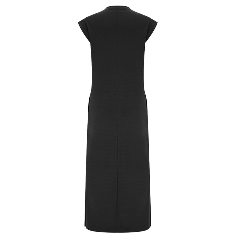 wrinkle free black travel dress Bltiby Womens Summer Casual Sleeveless Maxi Crewneck Loose Split Wrinkle-Free Beach Vacation Long Sundress with Pocket XL, Women's Crafted in Anatomies signature LowStock:43254092529715 Mugler 90s dress | Color:B4