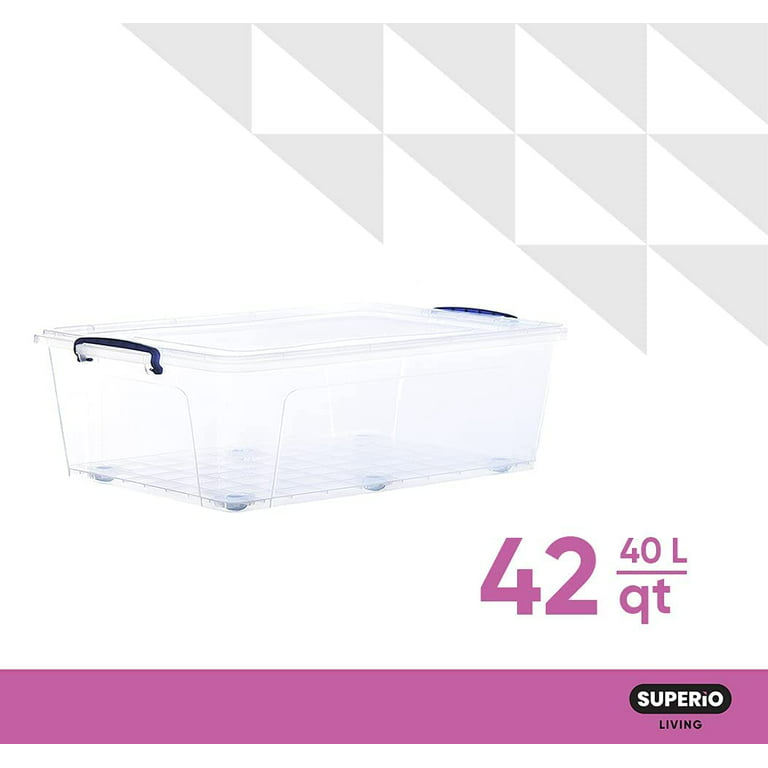 3 x 62L Large Clear Plastic Storage Boxes with Lids Underbed