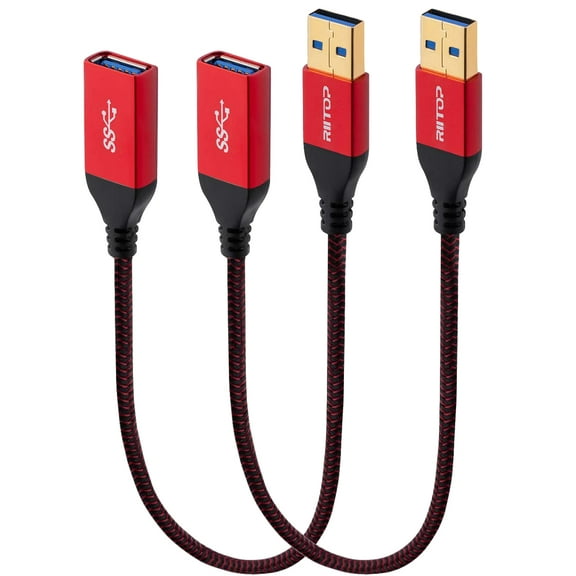 USB 3.0 Extension Cable Short 1FT (2-Pack), RIITOP USB 3.0 Type A Male to Female Extender 5Gbps Nylon Braided Cord