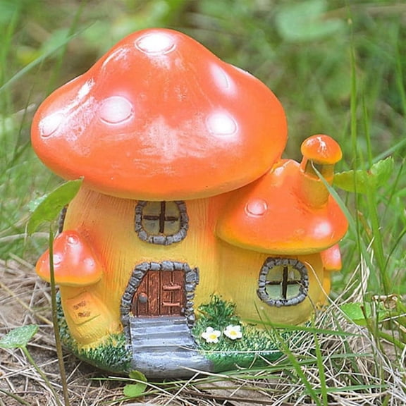 Miniature Statue,Resin Fairy Garden House Statue,Miniature Landscape Garden Decorative Plant Pot Ornament Orange