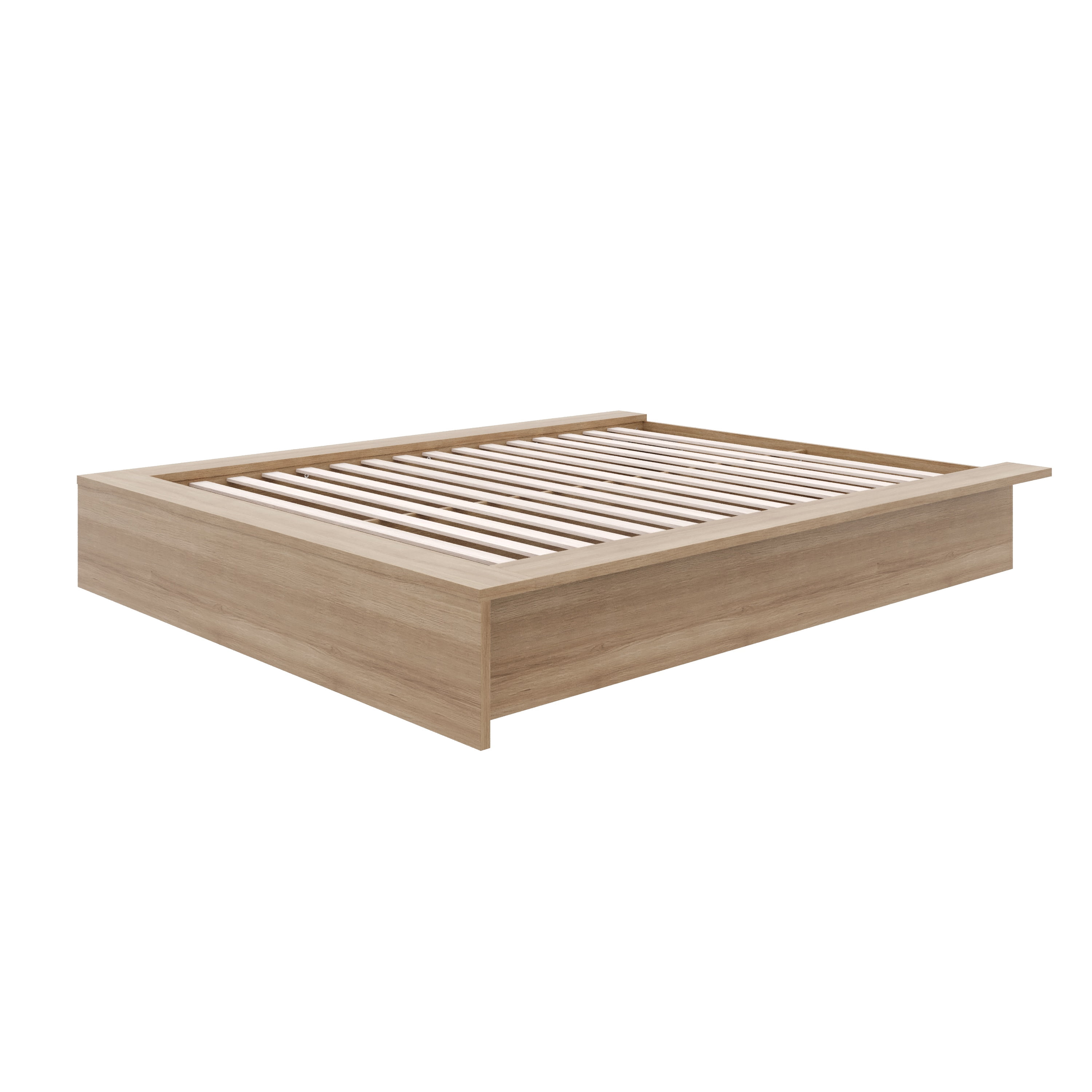 Nexera James Queen Size Platform Wood Bed Frame, Brown Oak