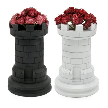Esterno Chess Piece Planter Pots (Set of 2); Resin Rook Statues for Home and Office Decor