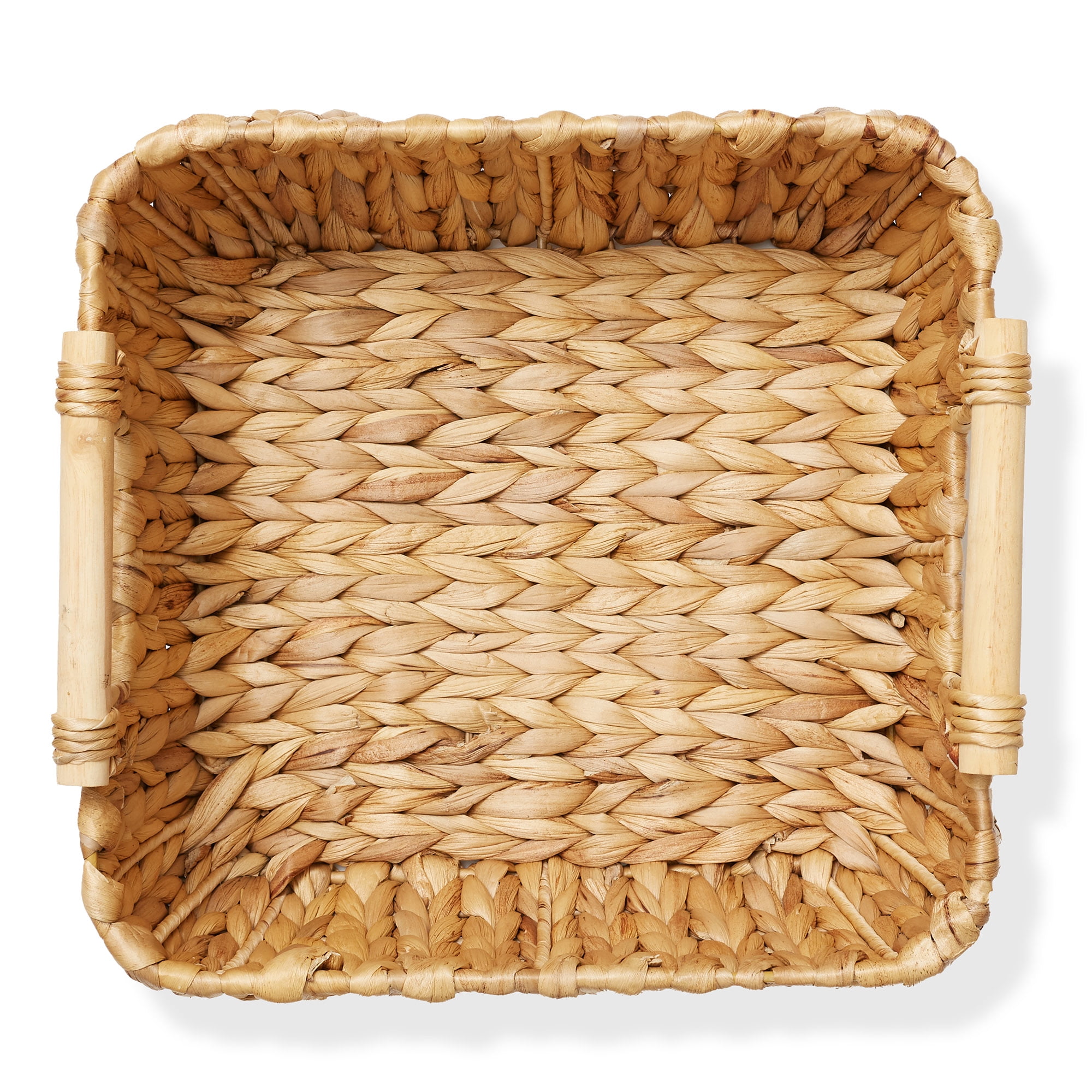 Casafield (Set of 2) Water Hyacinth Oval Storage Baskets with Wooden Handles - Small Woven Bin Organizers