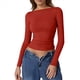 thumbnail image 1 of Camisa de Larga con Cuello Redondo para Mujer, Básica, con Doble Forro y Fruncido Lateral, para Salir Rojo M, 1 of 6