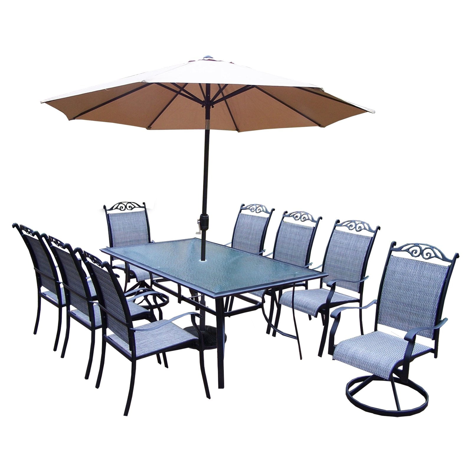 Oakland Living Cascade Aluminum 11 Piece Patio Dining Set with Umbrella