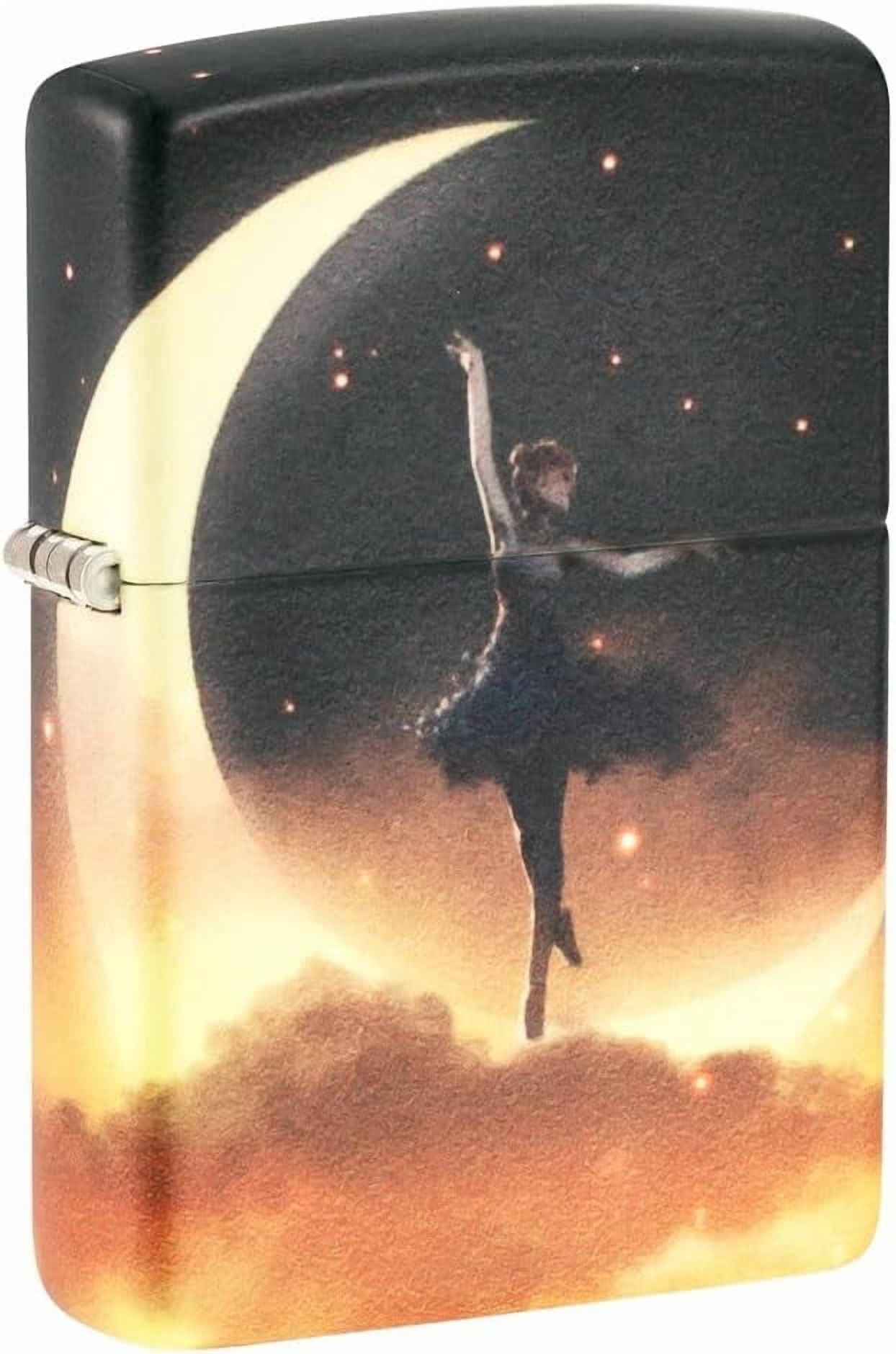 Zippo Lighter - Personalized Custom Message Engraved on Backside for Ballerina with Moon 540 Color Glow-in-The Dark Green Windproof Pocket Lighter 48781