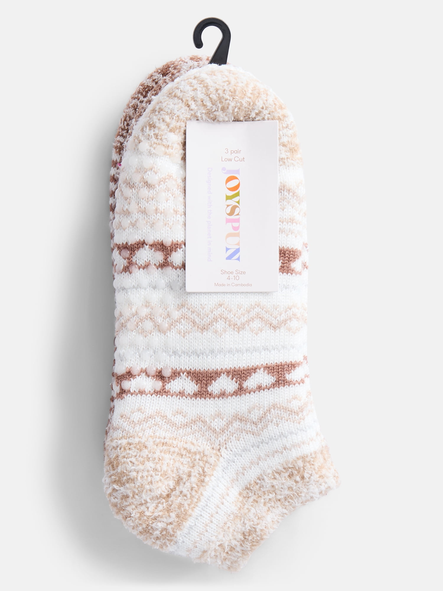 Joyspun Women's Double Layer Low Cut Lounge Socks, 3 Pack, Shoe Sizes 4-10