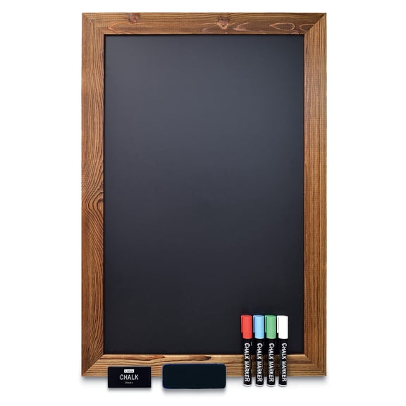 Magnetic Wall Chalkboard Sign, X Large Size 20" x 30", Rustic Wood Frame, Vertical or Horizontal Wall Mount, Includes 4 Chalk Markers Chalk and Eraser, by Better Office Products (Rustic Brown)