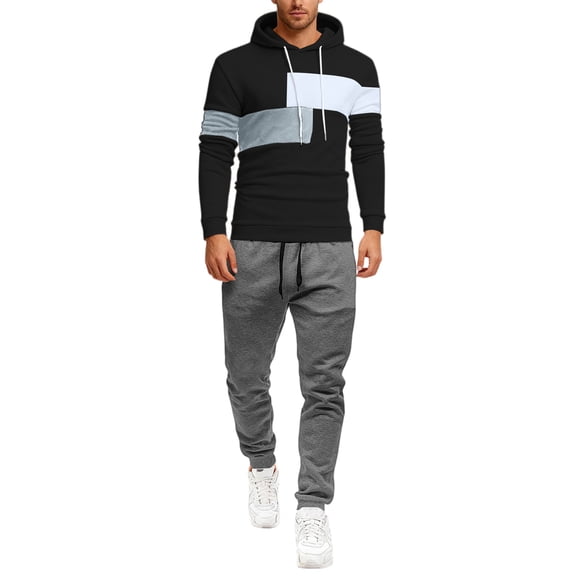 Men’s Hooded Sweatshirt and Jogger Pants Set Casual Long Sleeve Pullover Top with Drawstring Waistband Athletic Tracksuit Outfit
