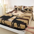 thumbnail image 3 of Manfei Jungle Animal Deer Twin Sheet Sets,Vintage Anerican Flag Twin Fitted Sheet,Brown Black Flat Sheet For Boys Kids,Breathable Home Decor,3pcs, 3 of 7