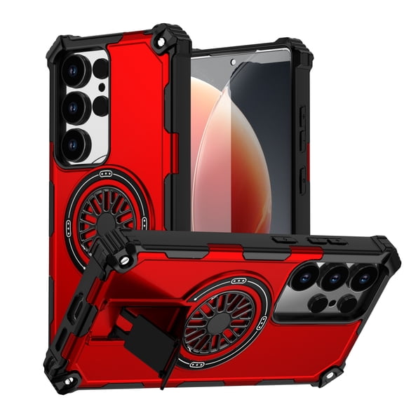 TECH CIRCLE for Samsung Galaxy S26 Ultra PC TPU Case with KickStand Compatible with MagSafe Military Grade Shockproof Protective Cover,Red