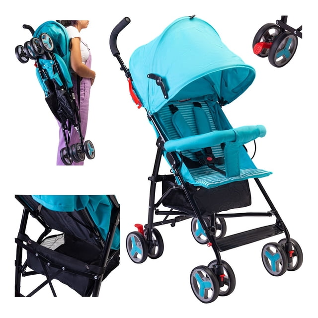 Carriola De Bastón Reclinable Starkids Andrómeda Verde Rayada