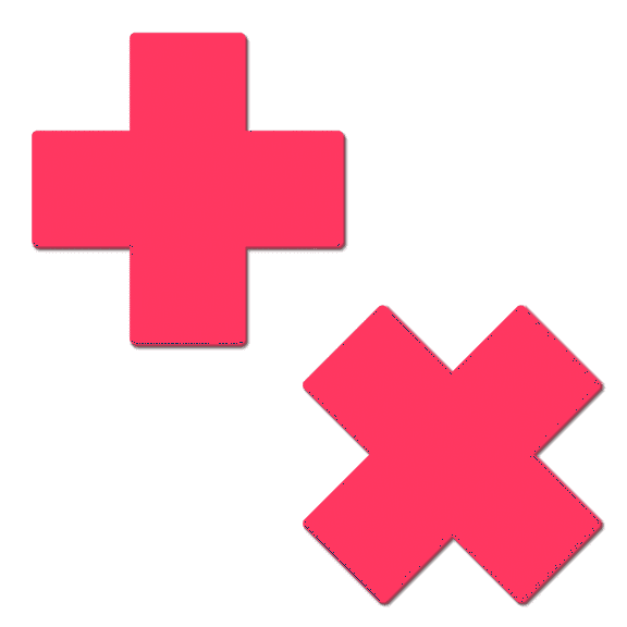 Plus X: Glow-in-the-Dark Neon Pink Cross Pasties Nipple Covers by Pastease