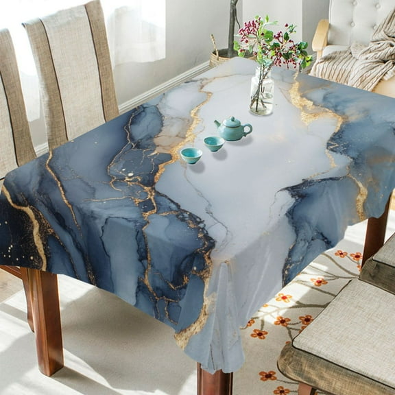 WOBOGO Gilt Dark Blue Pattern Square Tablecloth 54×54in Polyester Fabric Tablecloth Washable Dust Resistant Wrinkle Resistant