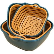 6 Pieces Colander Bowl Strainers Set, Kitchen Double Layered Drain Basket Bowl Washing Colander,Stackable Set Basket Used for Soak, Wash, Drain Vegetables and Fruit Colanders (Blue Yellow)