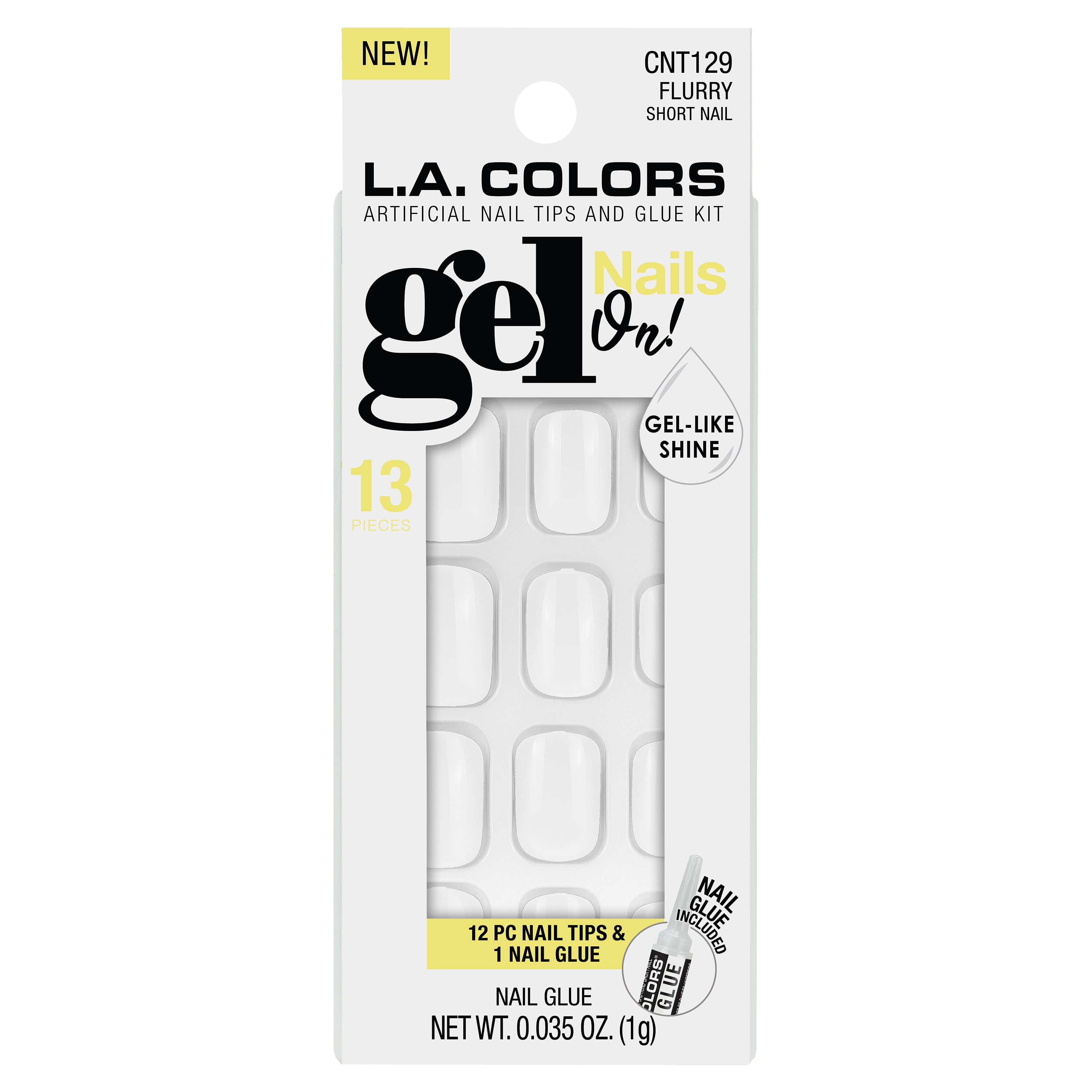 L.A. COLORS Gel Nails On Nail Tips, Flurry, 13 Pieces