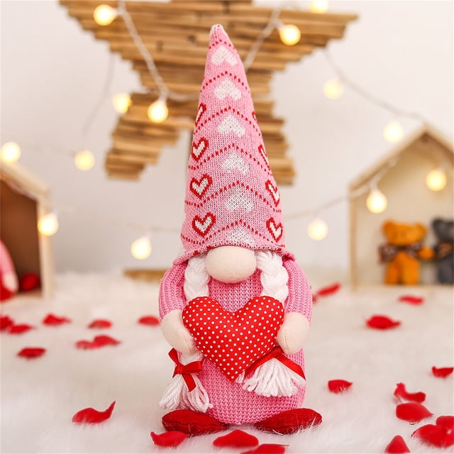 Fiudx Gnomo de San Valentín, Muñeco de Duende de La Suerte, Enano Rodolfo Hecho a Mano, Decoración Romántica para El Hogar, Decoración Festiva para La Chimenea, Regalo Único de San Valentín, Tamaño 3