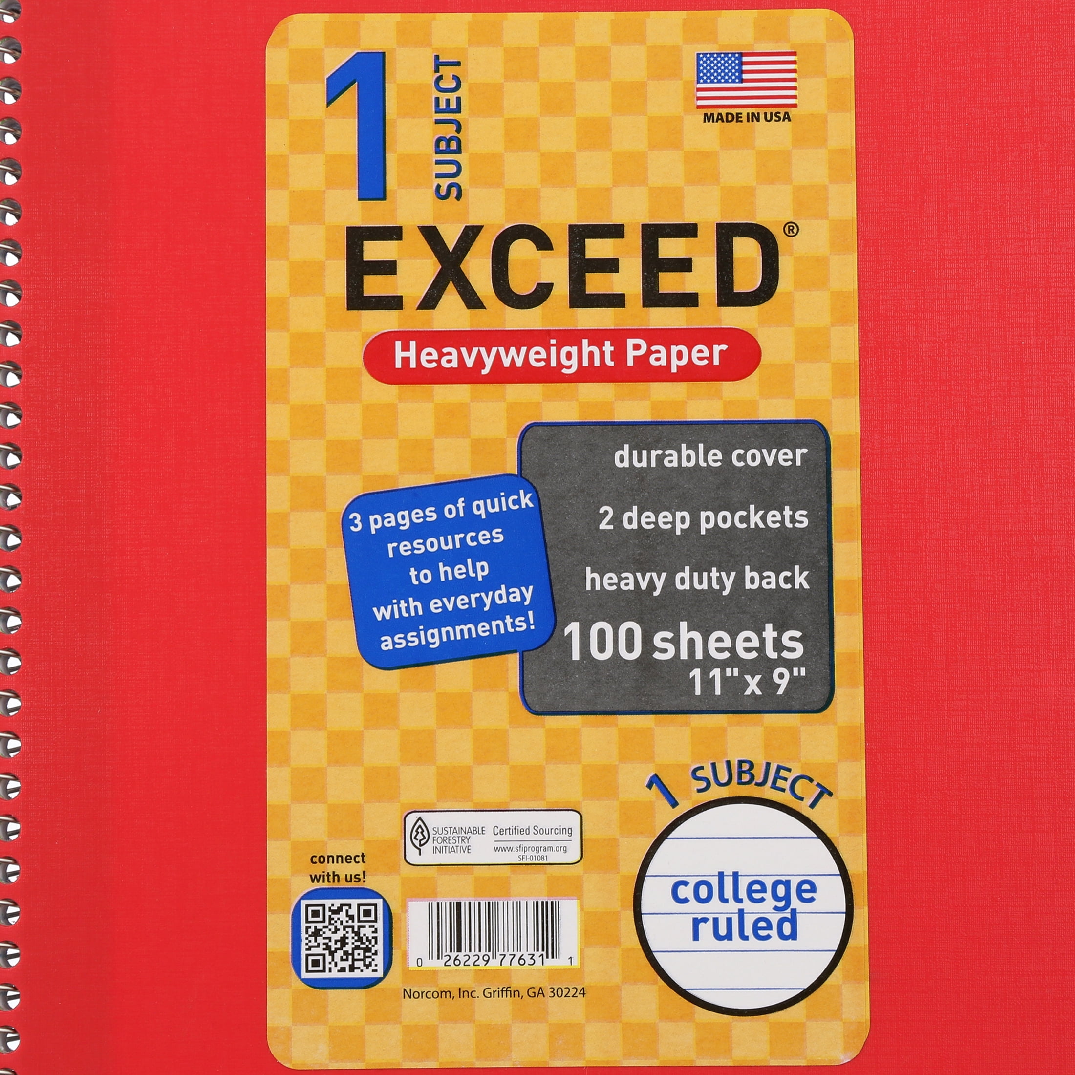 100 Count 1 Subject Red Exceed Notebook, 11" x 9", College Ruled