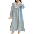 thumbnail image 2 of Defitshape Women's Cute Long Sleeve Nightgown Soft Warm Fleece Knee Length Pajama Lounge Dress Long Cozy Lace Square Neck Sleepwear Pj Ruffle Frilly Hem Midi Sleeping Night Shirt 89 Beige White Small, 2 of 2