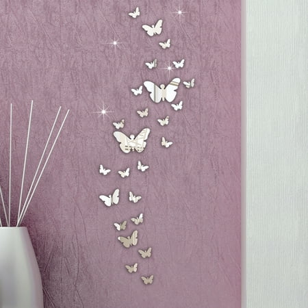 30PC Butterfly Combination 3D Mirror Wall Stickers Home Decoration
