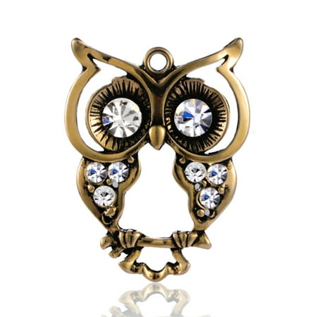 Eyed Owl Pendant - Large Eyes Owl Antique Gold-Finished Pendant With Clear Preciosa Czech Crystal 35.7x29mm pack Of 2pcs