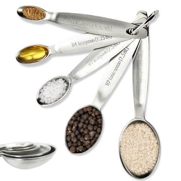 Hima Shilajatun Measuring Spoons Set, 5-Piece Stainless Steel Narrow Spoons for Spice Jars