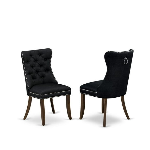 East West Furniture Parson Dining Chairs - Black Linen Fabric Upholstered Chairs, Set of 2