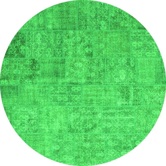 Ahgly Company Indoor Round Patchwork Green Transitional Area Rugs, 3' Round