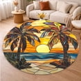 thumbnail image 5 of Circle Area Rug, Palm Trees Floral Pattern Washable Non-Slip Floor Carpet, Soft Rug for Living Room Bedroom Decor 59 Inch, 5 of 6