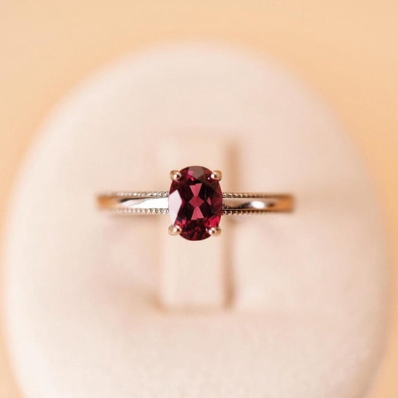 natural garnet ring 925 sterling silver solitaire engagement ring January birthstone red gemstone ring