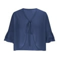 thumbnail image 3 of Jinhomg Women Soft Chiffon Shrug 2025 Fashion Lace Up Cropped Bolero Cardigan Ruffle Short Sleeve Sheer Outerwear Business Casual Outfit Blue XL, 3 of 4