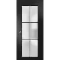 Sliding French Pocket Door 24 x 96 inches | Planum 2122 Matte Black Frosted Glass | Kit Trims Rail Hardware | Solid Wood Interior Bedroom Sturdy Doors