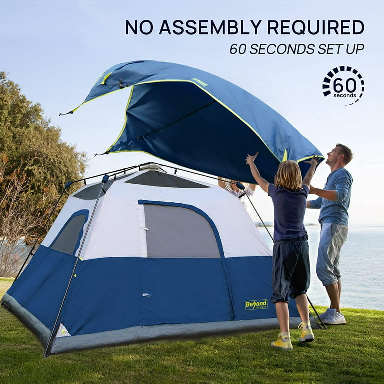 BeyondHOME Instant Cabin Tent, 4 Person/6 Person Camping Tent Setup in 60  Seconds with Rainfly & Windproof Tent with Carry Bag for Family Camping 
