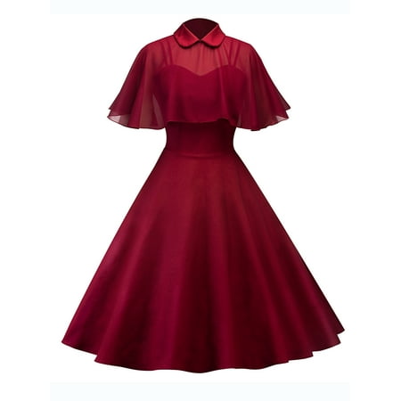 50s Womens Vintage Rockabilly Pinup Strap Flare Swing Evening Formal Party Dress with Cloak Ladies Retro Prom Dresses