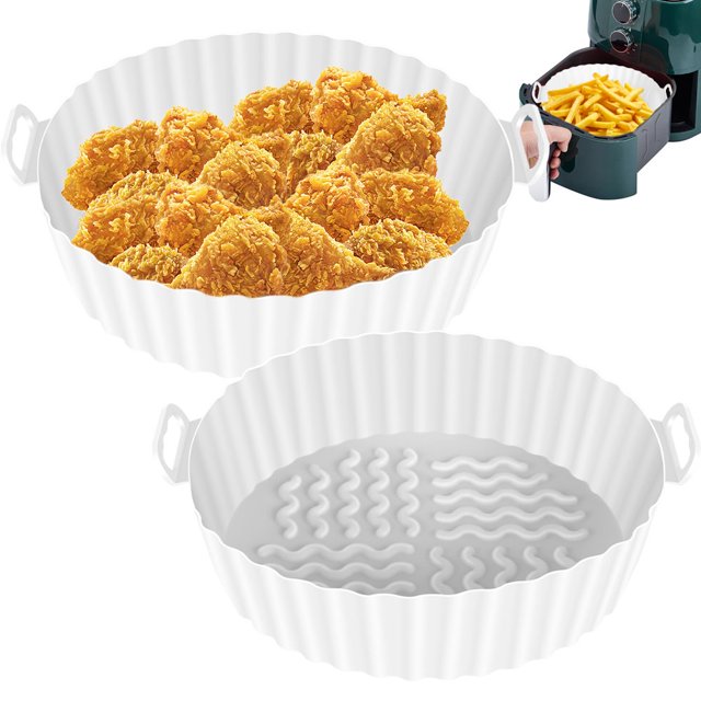 2 Pcs Pot en Silicone pour Friteuse à Air Chaud avec Poignée Doublure Réutilisable pour Friteuse à Air Panier en Silicone pour Friteuse à Air 7.87 Pouces Accessoires pour Friteuse à Air Four Micro-Ondes