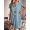 thumbnail image 5 of Women Linen Dress Spring Summer Casual Cap Sleeve V Neck Midi Button Down Shirt Dresses Lake Blue S, 5 of 7
