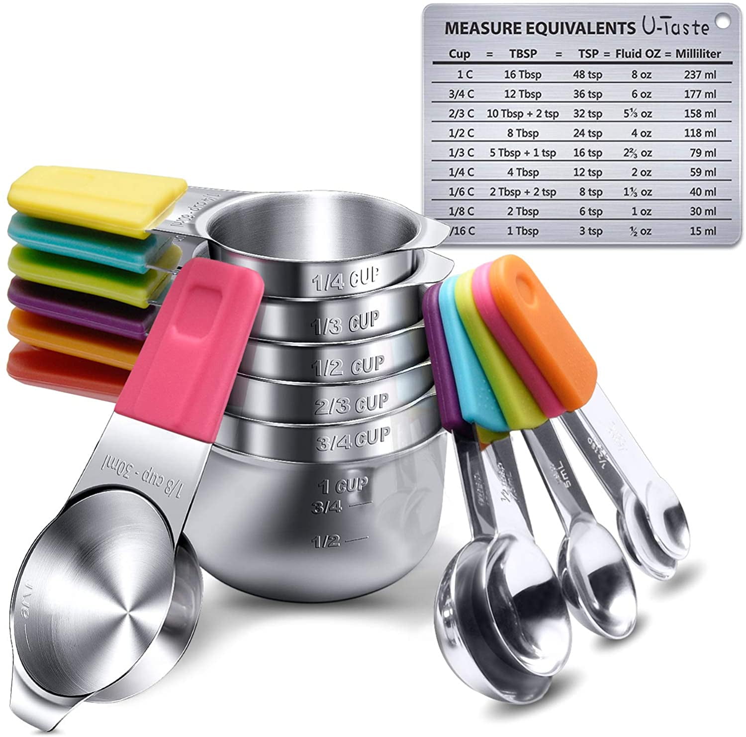 Measuring Cups Set and Magnetic Measuring Spoons Set, 18/8 Stainless Steel  7 Mea