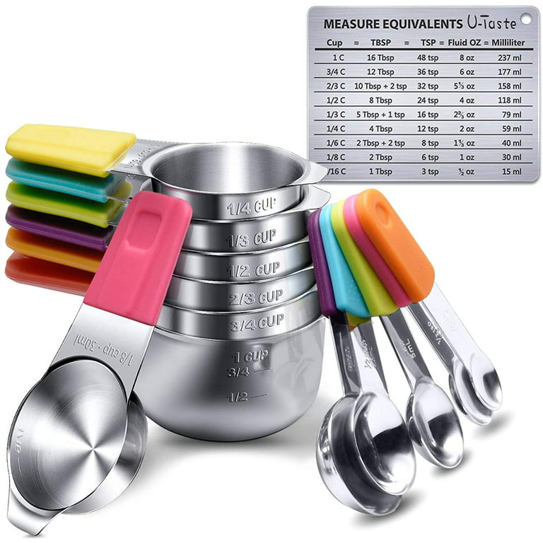 Measuring Cups and Spoons Set of 20, 7 Stainless Steel Nesting Measuring  Cups & 7 Spoons, 1 + Leveler & 5 Mini Measuring Spoons for Cooking & Baking