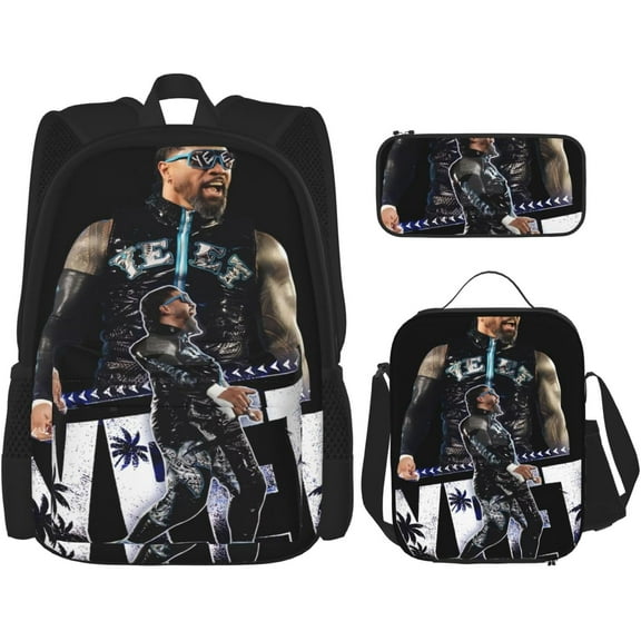 Jey USO Wrestler Backpack 3 Pieces Set With Lunch Box And Pencil Case Combination for Work/Sport/Picnic Lightweight Laptop Backpack Travel Daypack Stationery Bag