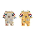 thumbnail image 5 of Child Clothing Suits Baby Jumpsuit Stripe Rainbow Clothes Hoodie Suspender Trousers Long Sleeve 2 Pieces Overalls Yellow 110cm, 5 of 9
